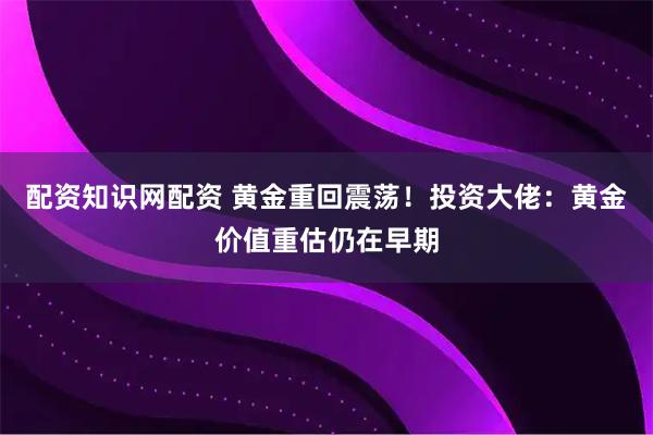 配资知识网配资 黄金重回震荡！投资大佬：黄金价值重估仍在早期